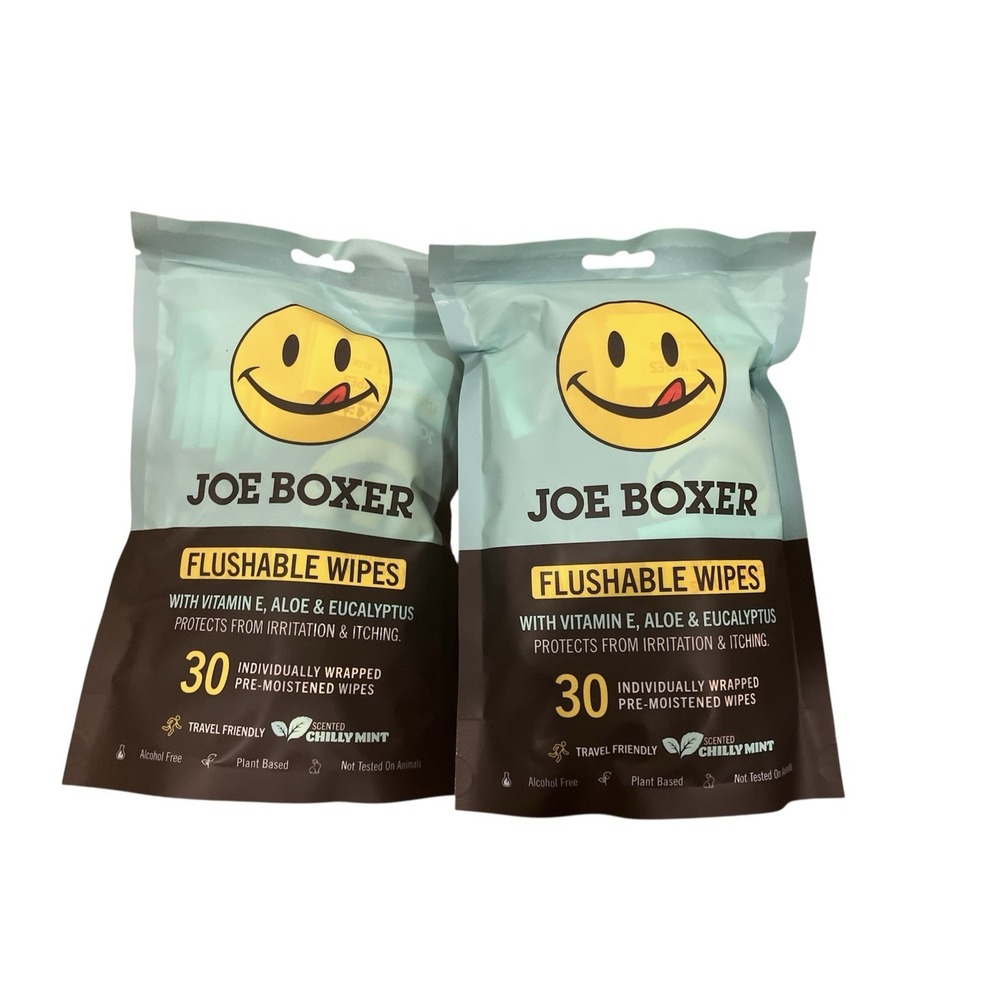 Joe Boxer Flushable Cleansing Wipes 30 Individually Wrapped Lot Of 2 NEW